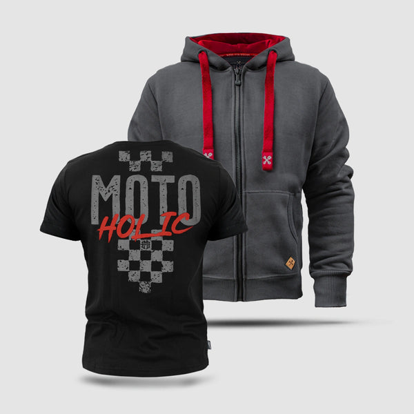 Heavy Legacy ZipHoodie + Motoholic Heavy T-Shirt